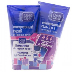 Набор Clean&Clear Скраб для лица ежедневный от черных точек + гель 3 в 1 от черных точек 150 мл + 150 мл
